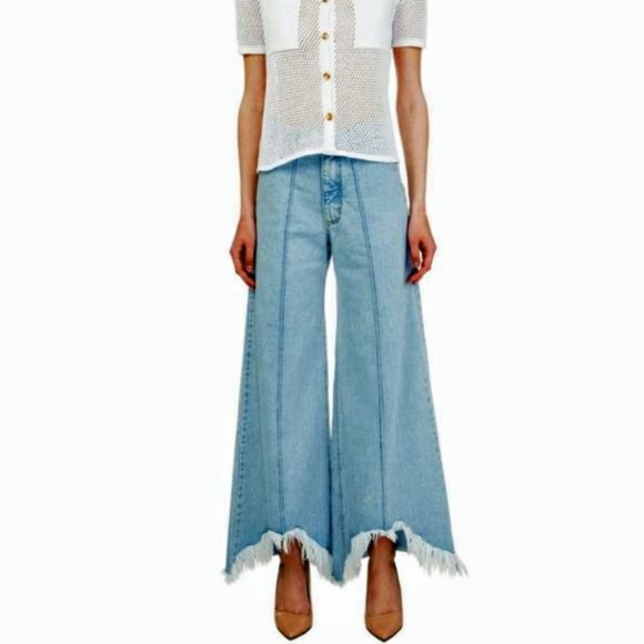 Ksenia Schnaider Wide Leg Frayed Hem Jeans XS NWOT - Picture 7 of 7